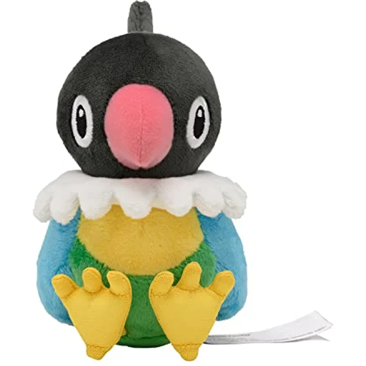 Tinisu Pokemon Plaudagei Kuscheltier - 14 cm Plüschtier Chatot, sitzt aufrecht und charmant, Normal- und Flying-Typ, 5 ¼ inches tall, 5 ½ inches long, Pokemon Center Original, Made in China, Hand Wash Only, 4+ Years, 51 g, gelb – Bild 2