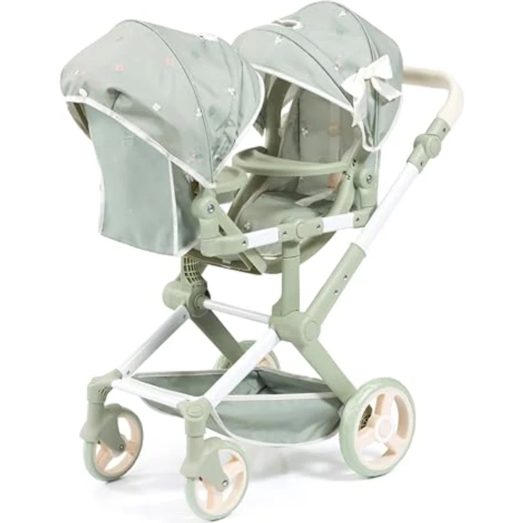 Bayer Design Zwillingspuppenwagen Twin XEO, Tandem mit höhenverstellbarem Griff, Tasche und Sonnendach, für Puppen bis 46 cm – Bild 3