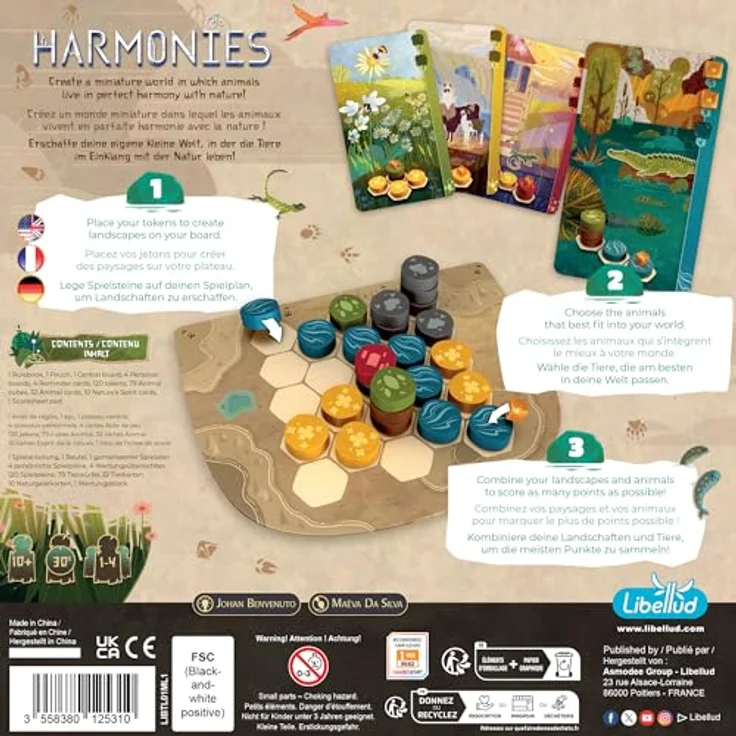 Libellud Harmonies Brettspiel – Erstellen Sie Oneirische Landschaften! Strategisches und poetisches Gameplay, inklusive Solo-Version, 42 wunderschön illustrierte Karten, 120 Holzspielsteine – Bild 3