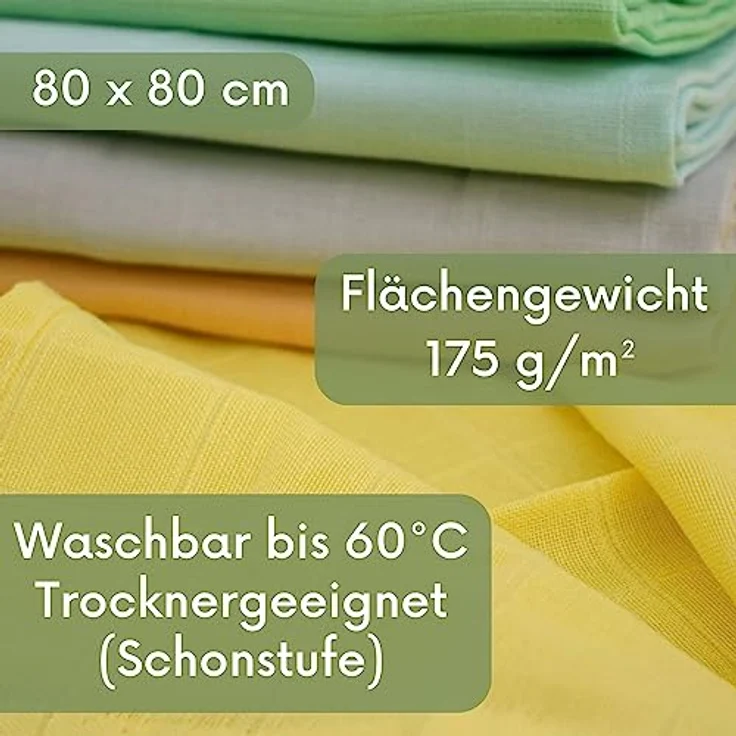 avo + cado Bunte Mulltücher - 100% Biobaumwolle, 80x80 cm, 5 Stück, hochsaugfähiges Tuch, vielseitig als Spucktuch, Stilltuch, Wickelauflage, Pucktuch – Bild 3