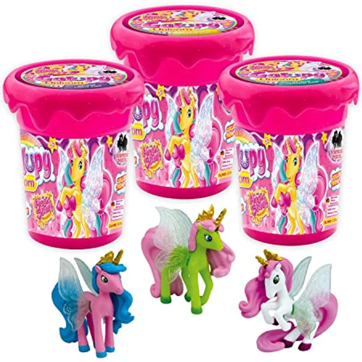 CRAZE Magic Slime GALUPY Unicorn, Bunter Kinderschleim mit Einhorn Spielfigur, 3x150 ml, sicher und geruchsneutral – Bild 1