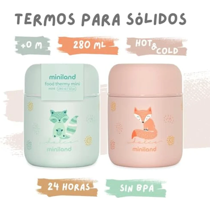 Miniland Silky Food Thermos Mini, Edelstahl-Babynahrungsbehälter mit doppelter Wand, 280 ml, mint – Bild 5