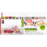 Marabu 1305000000080 - Easy Marble Neon Set, 5 Farben + Permanent Marker, Marmorierfarbe zum kinderleichten Tauchmarmorieren von Kunststoff, Glas, Holz, Styropor und flächigen Marmorieren von Papier