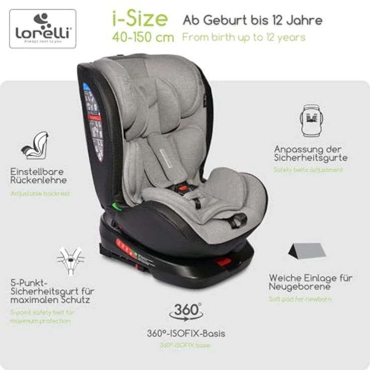 Lorelli Nebula i-Size Kindersitz, Reboarder mit 360° Drehung, Isofix, SPS-Seitenaufprallschutz, für Kinder 40-150 cm, abnehmbarer Bezug – Bild 2