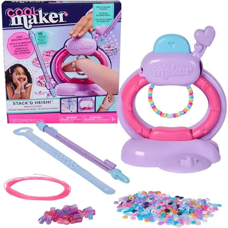 Spin Master Cool Maker Stack'd Heishi Armband Studio, Kreativset zur Herstellung von individuellen Perlenarmbändern mit Perlenstift und automatischem Auffädeln