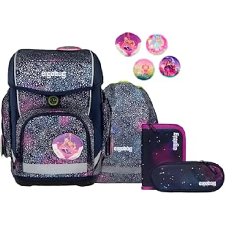 ergobag cubo Set, ergonomischer Schulrucksack 5-teilig, für 1. Klasse Grundschule, inkl. Sportbeutel und gefülltem Federmäppchen, individuell gestaltbar, standfest, wasserdicht, Reflektoren, aus 27,7 recycelten PET-Flaschen – Bild 1