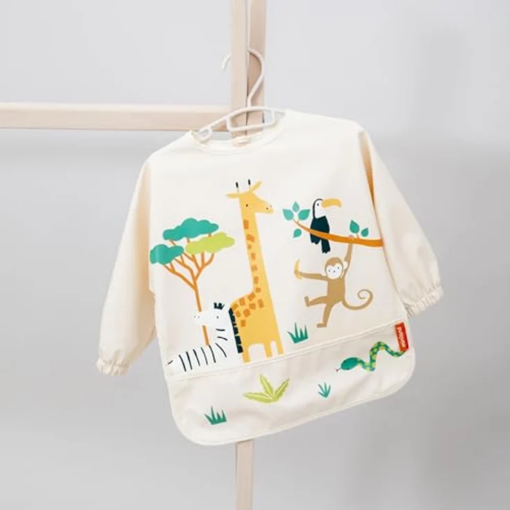 Miniland Wasserdichter Lätzchen mit Ärmeln, Kindergarten-Lätzchen für Babys, Jungle, praktische Druckknopfverschlüsse und große Auffangtasche – Bild 2