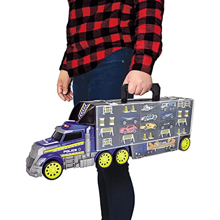 Dickie Toys – Polizei Transporter – Spielzeug-LKW zur Aufbewahrung von 42 Spielzeugautos, inkl. 9 Autos, inkl. Zubehör, mit Rampe, für Kinder ab 3 Jahren – Bild 2