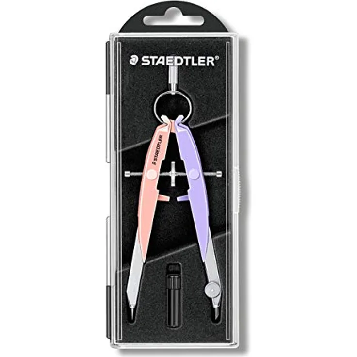 STAEDTLER Mars Comfort 556 Zirkel, hohe Qualität mit Spindelführung Mitteltriebspindel, exakt und präzise, pastell-pink und pastell-lavendel, stabiles Etui mit Klappdeckel, 556 00-PA2