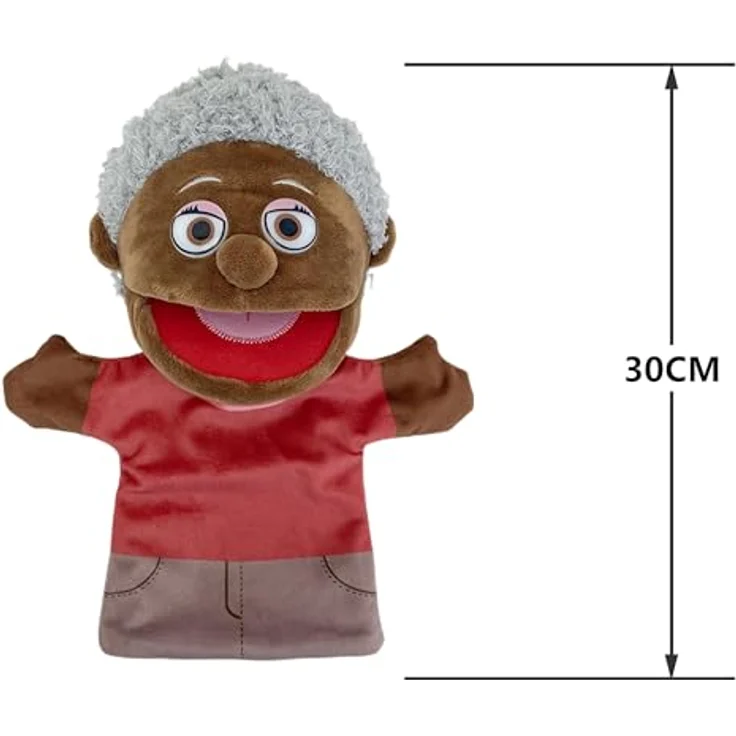 LOMTRATS Familie Handpuppen für Kinder, 6-teilig mit beweglichem Mund für Storytelling und Unterricht, ca. 30 cm, aus weichem, plüschigem Material – Bild 3