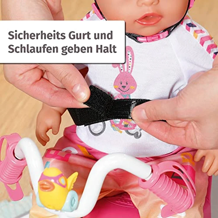 BABY born Zapf Creation 835456 Puppenzubehör für 43cm Puppen, Dreirad mit Stange, Hupe, Schlaufen und Sicherheitsgurt in rosa und weiß – Bild 3