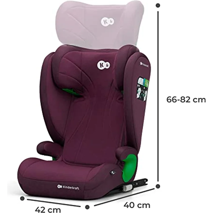 Kinderkraft JUNIOR FIX 2 i-Size, Kindersitz für 3,5 bis 12 Jahre (100–150 cm), inkl. Isofix, H-GUARD und SIDE PROTECT, Cherry Pearl – Bild 8