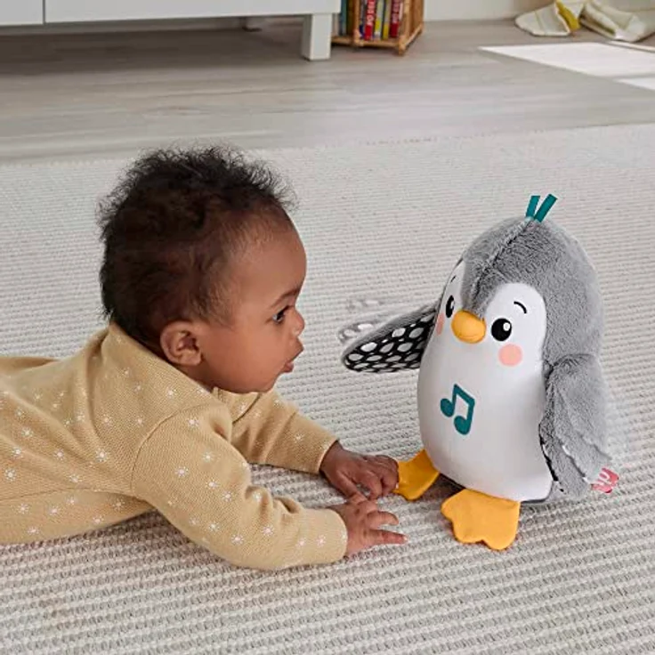 FISHER-PRICE Wackelnder Pinguin - Plüschspielzeug für Babys zum Spielen in Bauchlage mit Musik und wackelnden Bewegungen, fördert Seh-, Tast- und Hörsinn, begleitet Babys beim Heranwachsen, HNC10 – Bild 2