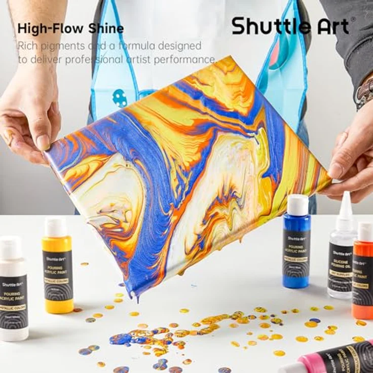 Shuttle Art Metallic Pouring Acrylfarben Set, 24 Stück in 60 ml Flaschen, vorgemischte Acrylfarben mit Silikonöl für Leinwand, Holz, Stein und Papier, ungiftig – Bild 5