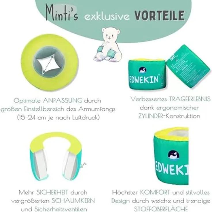 EDWEKIN® Schwimmflügel für Kinder mit Schaumkern und Stoffoberfläche; Schwimmhilfe für Babys und Kleinkinder von 1 bis 6 Jahren; Perfekte Schwimmlernhilfe mit stilvollem Design für Mädchen und Jungs – Bild 3