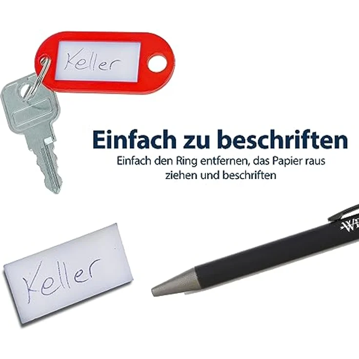 Westcott Schlüsselanhänger 100 Stück | Robuste Anhänger zum Beschriften mit austauschbaren Etiketten | Mit Metall-Ring in der Farbe Schwarz – Bild 4