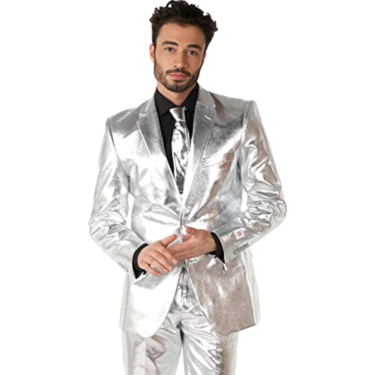 OppoSuits Shiny Silver (62), Anzugset mit Slim-Fit-Schnitt, silberfarben, inkl. Jacket, Hose und Krawatte – Bild 2