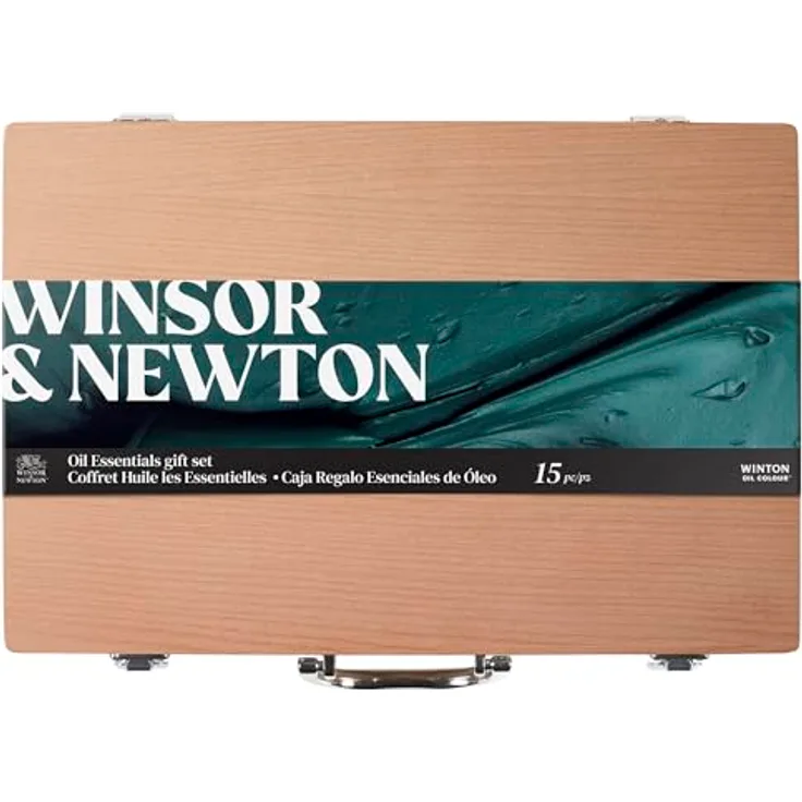 Winsor & Newton Winton Ölfarben Set im Holzkasten, 8 Ölfarben inkl. Titanweiß, Dioxazine Blau, 37ml Tuben, mit Liquin Original und Sansodor, Zubehör enthalten