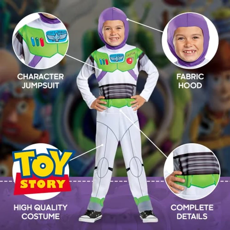 Disney Official Classic Buzz Lightyear Costume Kids, Buzz Lightyear Dress Up Onesie, Toy Story Dress Up Costume Fancy Dress, Costumes for Boys S – Bild 2
