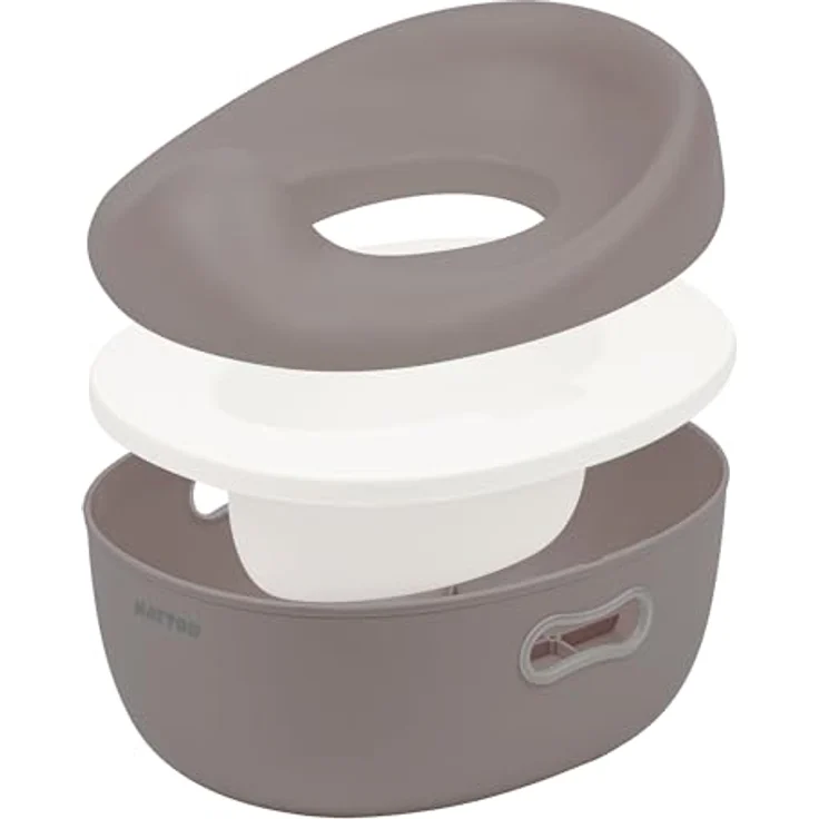 Nattou Babytopf 3in1, Töpfchen + Hocker + Toilettensitz für Kinder, Ideal für Toilettentraining, Ca. 34 cm, Ab ca. 18 Monate bis ca. 4 Jahre, Farbe Taupe, Material ABS/EVA – Bild 1