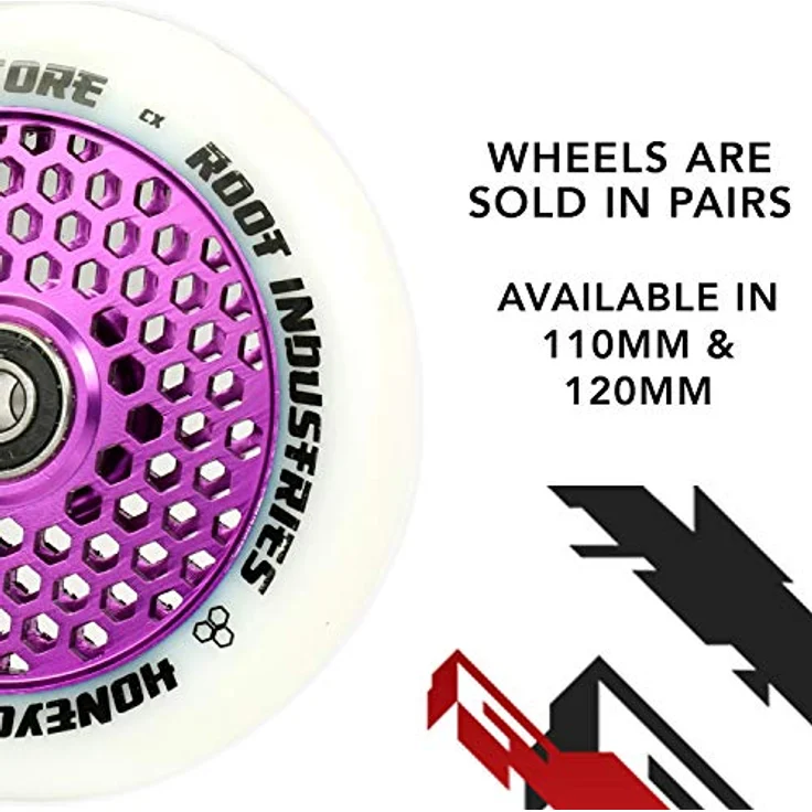 Root Industries Stuntscooter, 2x Honeycore Stunt-Scooter Rollen 110mm, lila/PU weiß, leichtes Aluminium 6061, ABEC 11 Kugellager – Bild 2