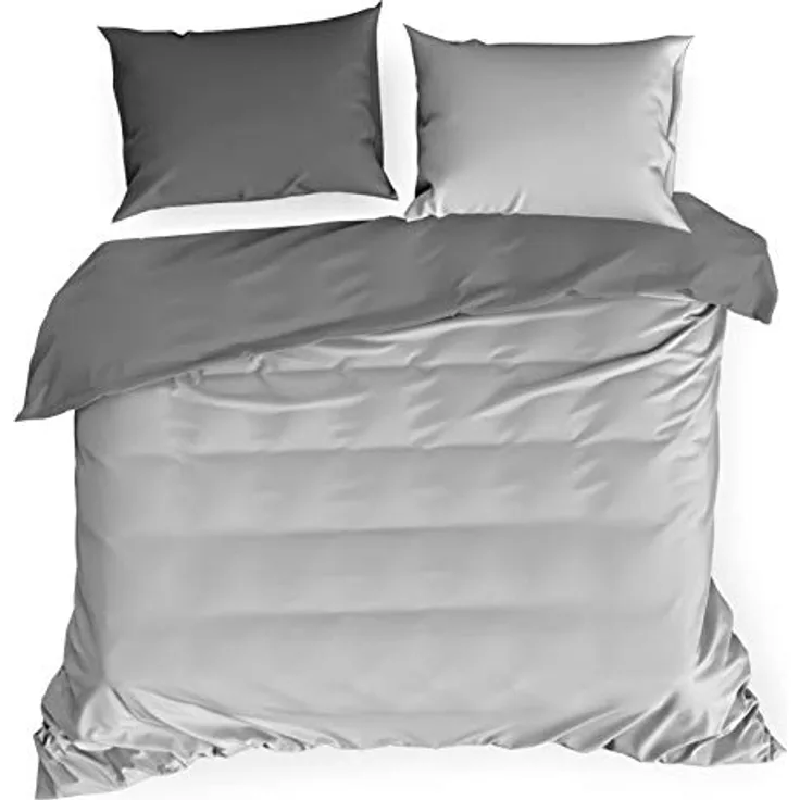 Eurofirany Hochwertige Bettwäsche Zweifarbig Einfarbig Baumwolle MAKOSATIN 3tlg 2tlg NOVA3 135x200 155x200 180x200 220x200 Mako (Silber + Stahl, 160 x