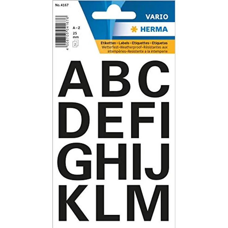 Herma Buchstaben, 25mm, A-Z, wetterfest, Folie, schwarz, 4167