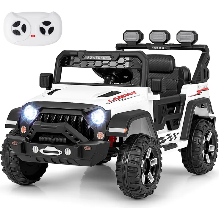 DREAMADE Kindertruck, Elektrofahrzeug mit 2 x 12-V-Motoren, Federung und Fernsteuerung, geländegängiges Spielzeug mit Musik-Player, Weiß
