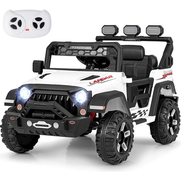 DREAMADE Kindertruck, Elektrofahrzeug mit 2 x 12-V-Motoren, Federung und Fernsteuerung, geländegängiges Spielzeug mit Musik-Player, Weiß