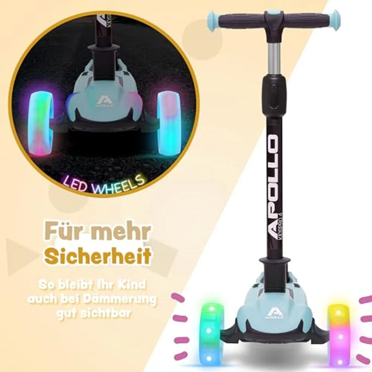 Apollo KidsPro 4 Kinderroller | klappbarer Dreiradscooter für Kinder ab 3 Jahre | höhenverstellbar | LED Rollen | stabil und sicher – Bild 4