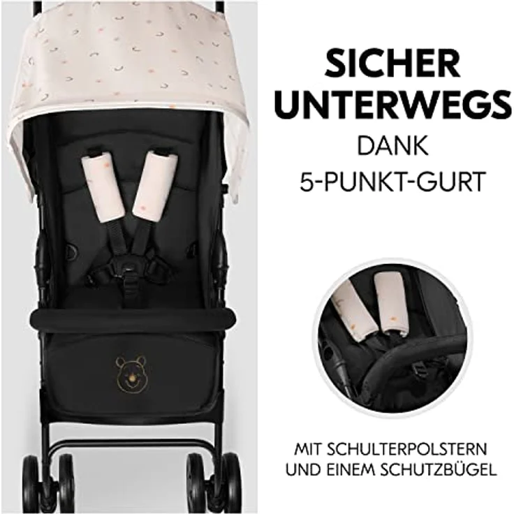 Hauck Disney Buggy Sport, Ultra Leicht (nur 5,9 kg), Klein Zusammenklappbar, mit Liegefunktion, Sonnenverdeck, Großer Korb (Pooh Rainbow Beige) – Bild 5