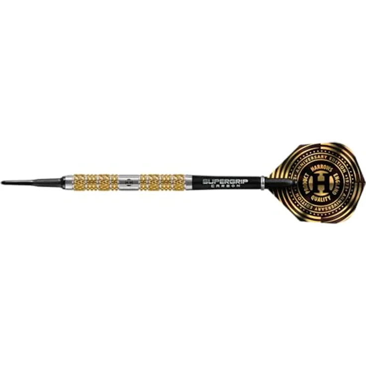 Harrows 50 Years Golden Anniversary Edition Softtip Dart, Tungsten Dart mit 95% Tungsten Barrel, 18g Gewicht, inkl. Schäften und Flights, gold – Bild 2