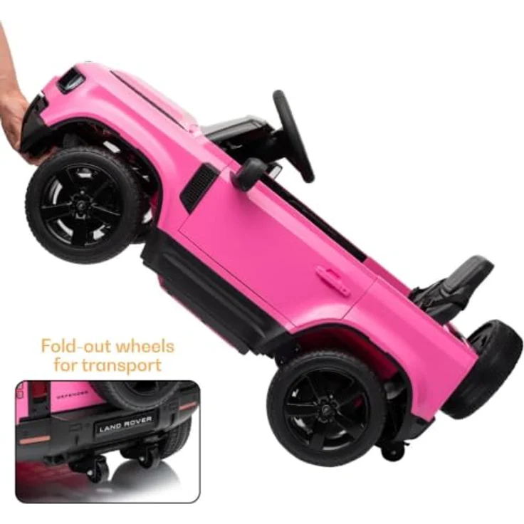 Vrooomy Land Rover Defender 90 Elektro-Kinderfahrzeug 12V, Akku-Kinderauto mit Fernbedienung, EVA-Rädern, 3-Punkt-Gurt, MP3-Player und funktionierenden Türen, Rosa – Bild 9