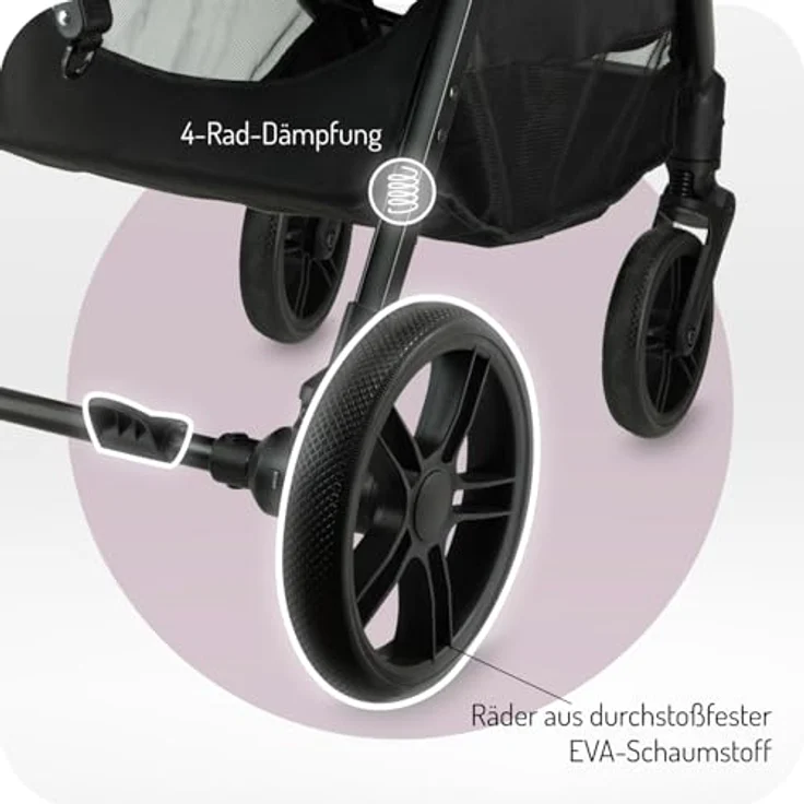 MoMi CLARA Kinderwagen, breiter Buggy in Blau für Kinder bis 22 kg, verstellbarer Schiebegriff, umfangreiches Zubehör – Bild 3