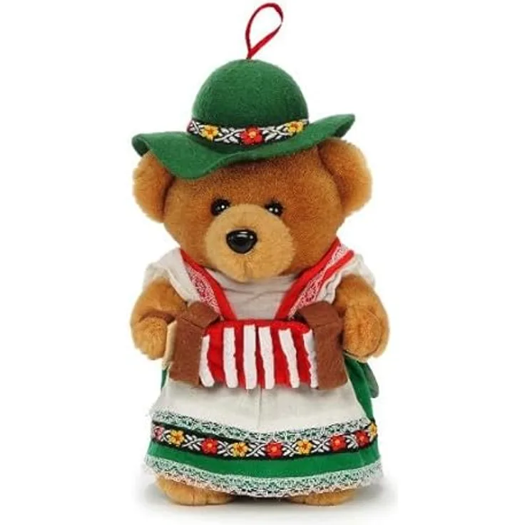 Teddys Rothenburg Trachten-Teddybär mit Dirndl und Akkordeon, 25 cm, braun/bunt, handwaschbar bis 30°C