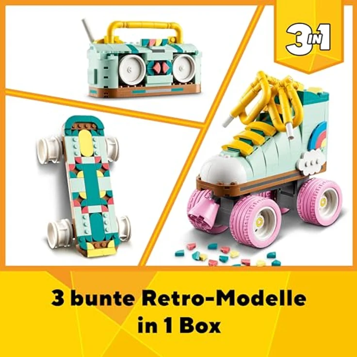 LEGO Creator 3in1 Rollschuh Spielzeug für Mädchen und Jungen mit Mini-Skateboard und Boombox, Retro-Deko für das Schlafzimmer, Geschenk zum Geburtstag für Kinder ab 8 Jahren 31148 – Bild 3