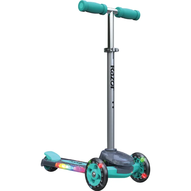 Razor Rollie DLX Dreirad-Roller für Kinder ab 30 Monaten, LED-Licht, Türkisblau - 2-in-1 convertible, mit multicolored LED lights, Tilt-to-swing steering