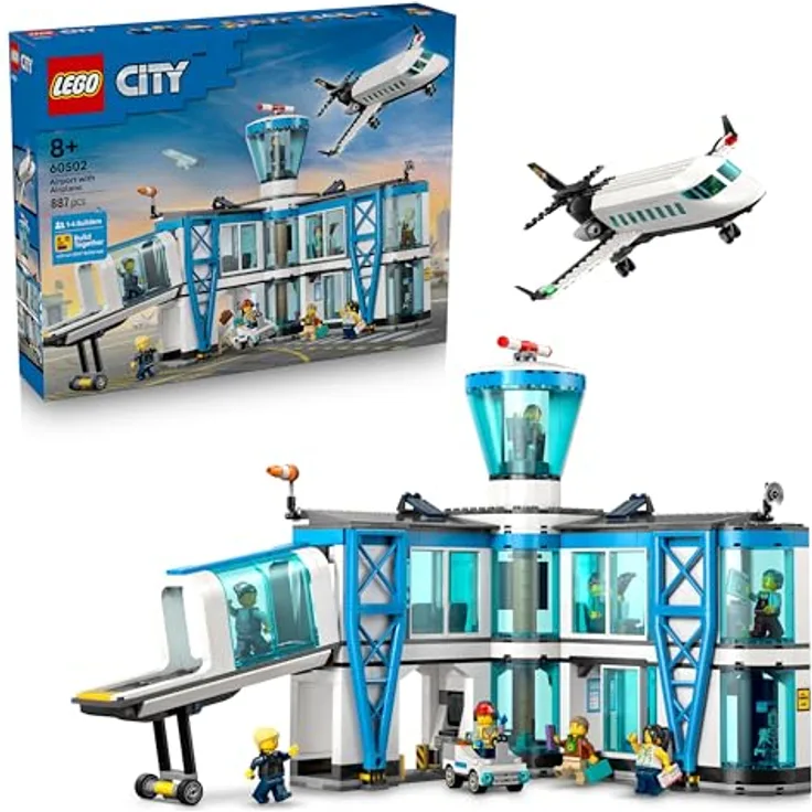 LEGO City Flughafen 60502, Spielzeug Miniatur Modellbau mit Flughafen-Terminal, Passagierflugzeug, 9 Minifiguren und Zubehör für kreatives Rollenspiel, Geschenkidee für Kinder ab 8 Jahren