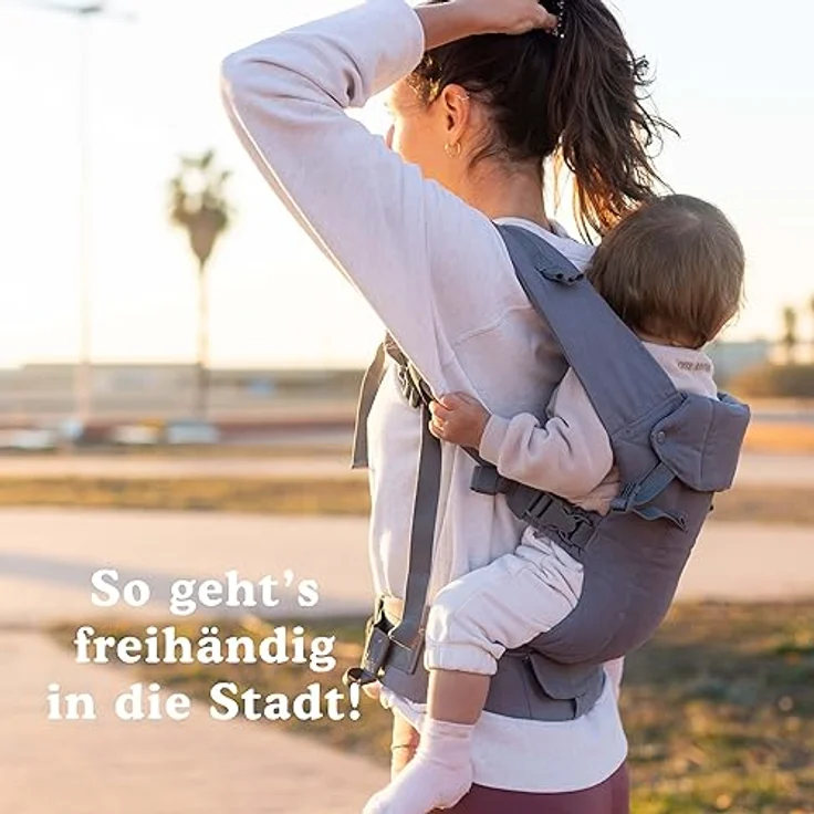 Beco Gemini Babytrage Neugeborene ab Geburt bis Kleinkind - 4 Tragepositionen Baby Trage aus 100 % Baumwolle - Babytrage ab Geburt, Ergonomischer Baby Carrier mit verstellbarem Sitz, 3,2-16 kg (Grau) – Bild 9