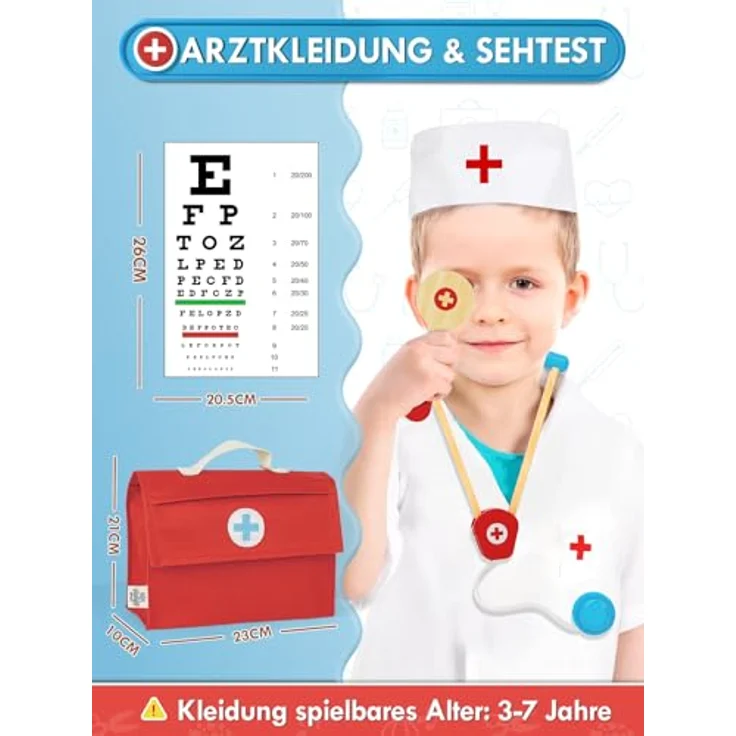 Lehoo Castle Arztkoffer für Kinder, 23-teiliges Doktorkoffer-Set mit Arztkittel, blau, Spielzeug ab 3 Jahre, inklusive Organpuzzle und Sehtest Zubehör – Bild 5