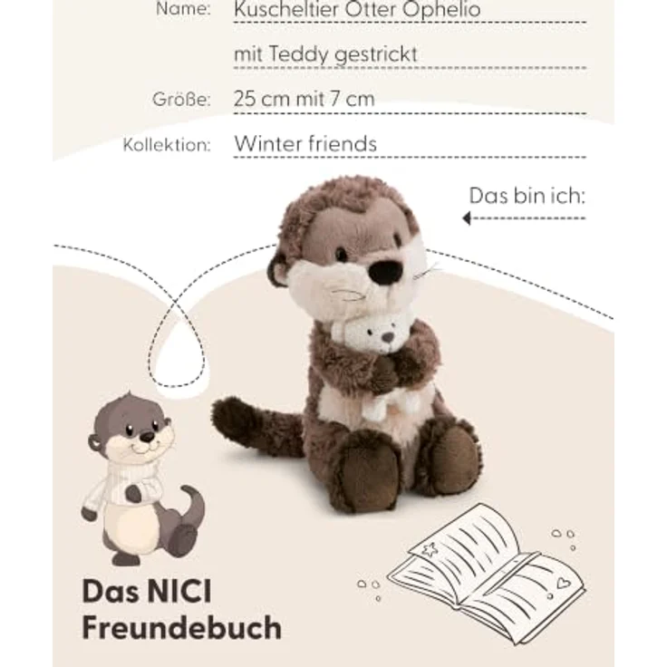 NICI Kuscheltier Otter Ophelio, 25 cm, braun/weiß, mit Strickteddy aus Plüsch – Bild 5