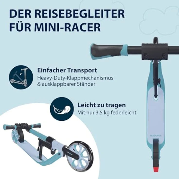 HUDORA BigWheel® 180 Advanced Junior, Höhenjustierbarer Kinder Roller in sky blue mit Reflektoren, für Kinder ab 3 Jahre, bis 60 kg – Bild 4