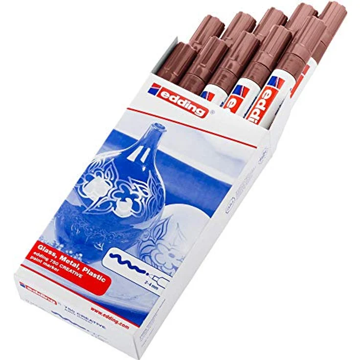edding 750 Glanzlackmarker, braun, 10 Stück - Rundspitze 2-4 mm, wasserfest und stark deckend für Glas, Holz, Kunststoff und Papier – Bild 2
