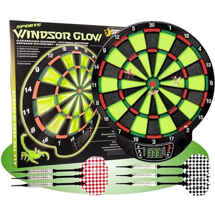 Best Sporting Dartscheibe elektronisch Windsor Glow In The Dark I E-Dartscheibe mit LCD-Anzeige I für 4 Spieler – Bild 1