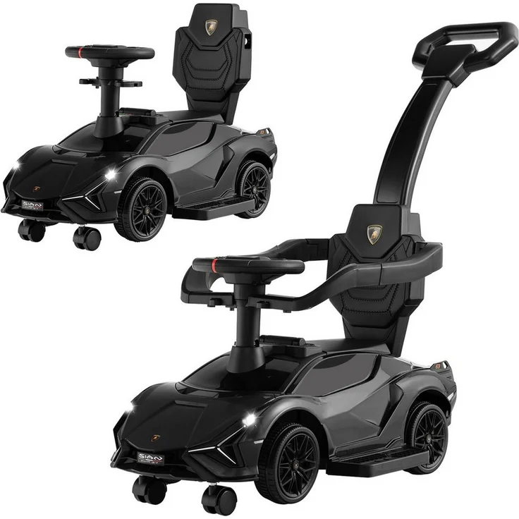 COSTWAY Lamborghini Rutscherauto 3 in 1, Schiebeauto mit USB-Anschluss, Schwarz, für Kinder von 1,5 bis 5 Jahren
