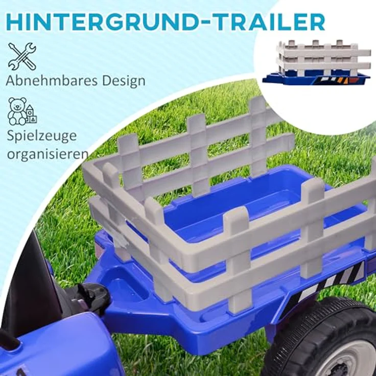 HOMCOM Elektro-Kinderauto Elektrischer Traktor, Kinder Aufsitztraktor, Belastbarkeit 30 kg, Blau – Bild 3