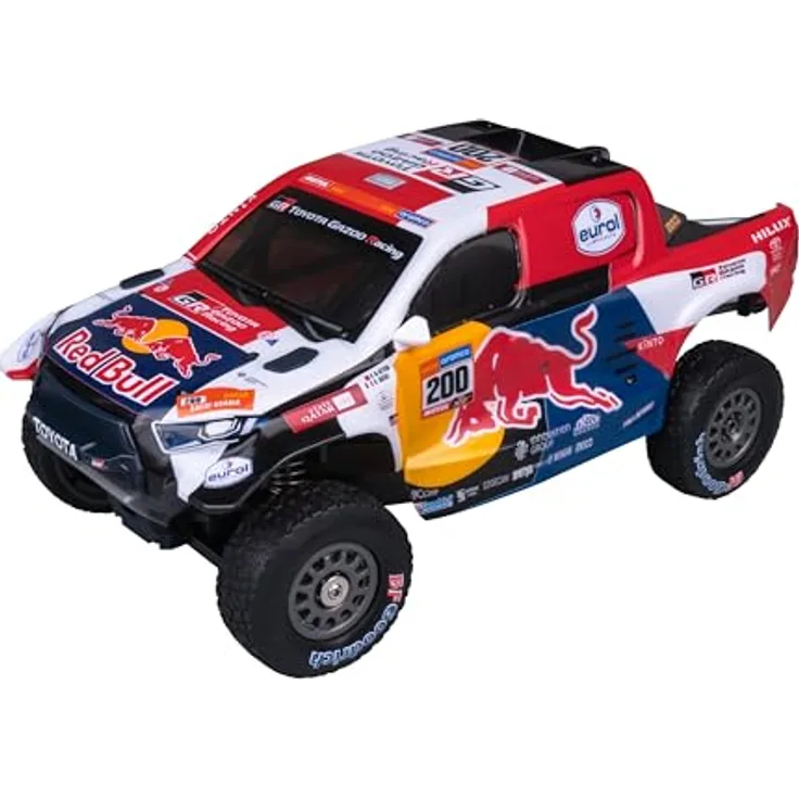 Nikko Pro Truck Toyota Gazoo Dakar, ferngesteuertes RC Auto, Offroad Fahrzeug bis 14 km/h, Vollfederung & USB Quick Charge, ca. 33 cm, Rot/Blau