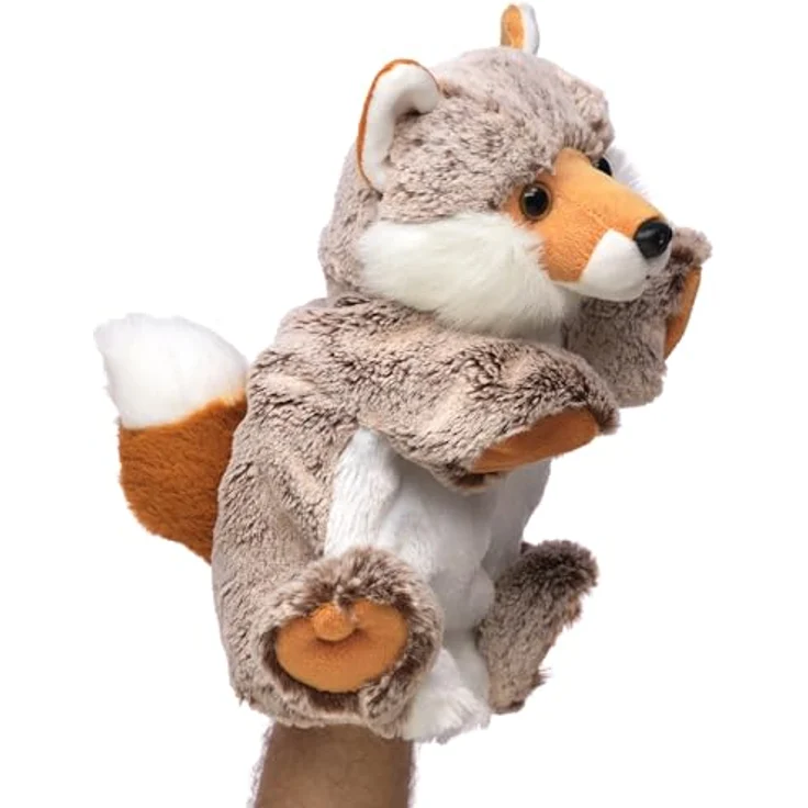Uni-Toys Handpuppe Fuchs, braun-meliert, 25 cm, Plüschtier aus recycelter Polyesterwolle, hochwertig verarbeitet – Bild 2