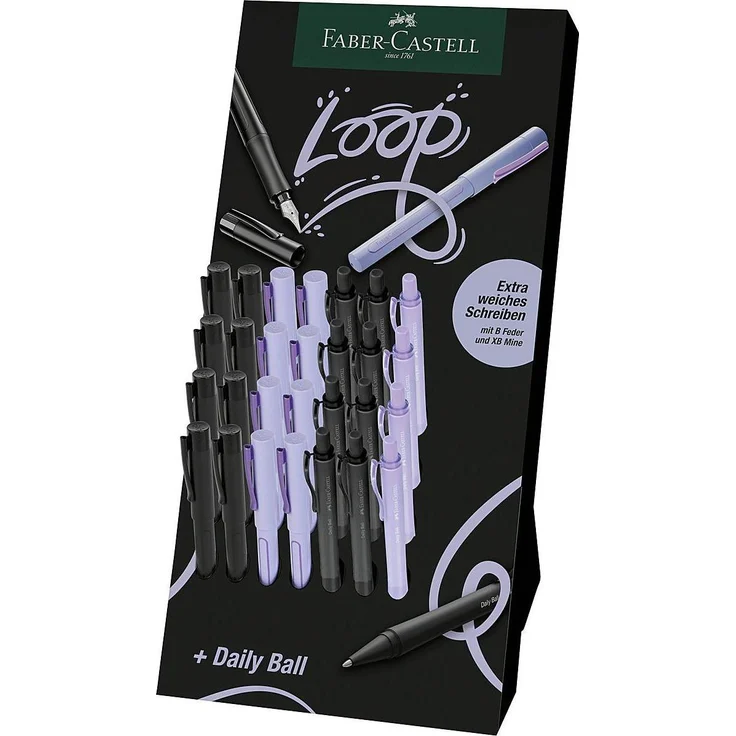 Faber Einführungsdisplay Loop, Schreibstifte mit 16x Füllern B und 12x Daily Ball Kugelschreibern XB, Mehrfarbig