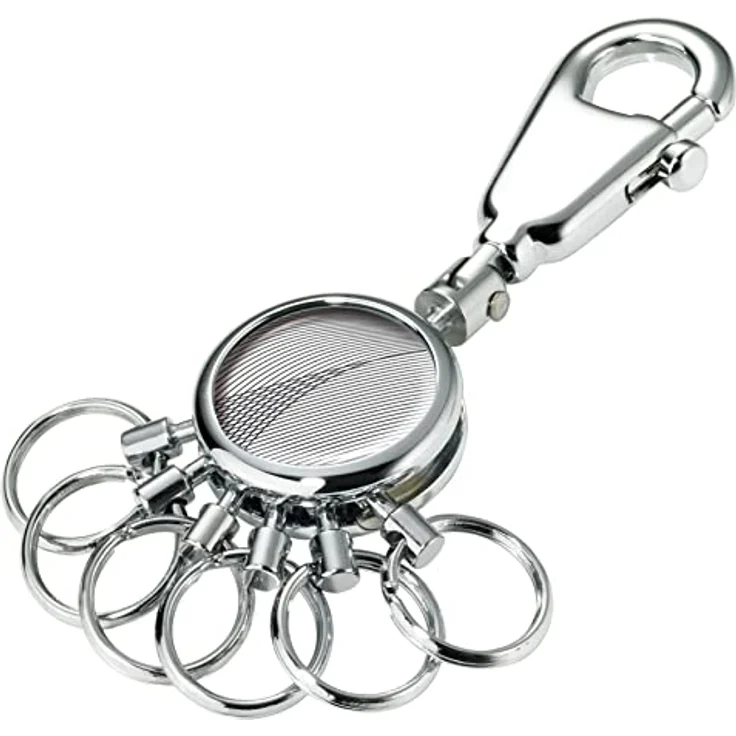 TROIKA PATENT GEOMETRIC WAVES Schlüsselhalter mit Karabiner und 6 ausklinkbaren Ringen, glänzend, edles Design – Bild 1